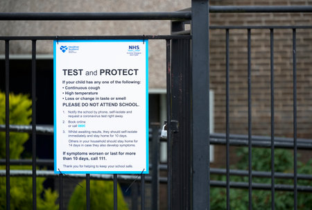 Glasgow, Scotland, UK, October 11th 2020, Test and Protect rules sign for School children in...