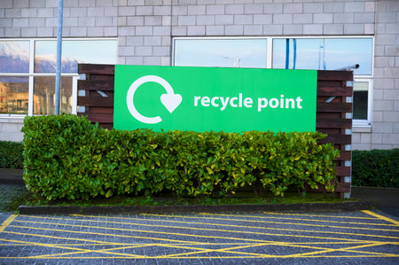 Recycle point sign in school car parkの写真素材