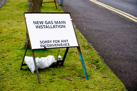 Gas main new installation sign at road