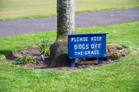 Please keep dogs off the grass signの写真素材