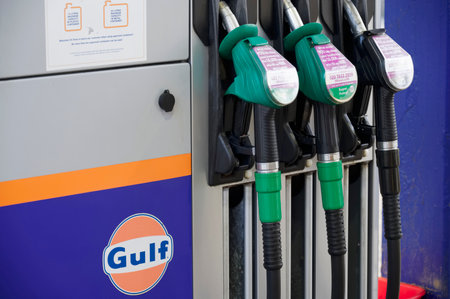 Glasgow, Lanarkshire. Scotland, UK. June 12th 2021: Fuel pumps at garage during inflation of petrol and diesel priceのeditorial素材