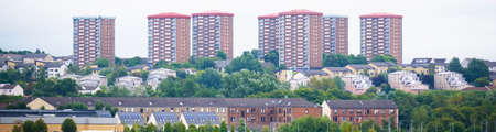 High rise council flat in deprived poor housing estate in Glasgowの写真素材