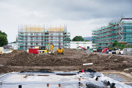 Glasgow, Lanarkshire, Scotland, UK. August 14th 2021, New housing development building houses for...