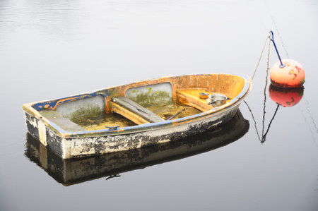 Old boat derelict on River Leven in Dumbartonの写真素材