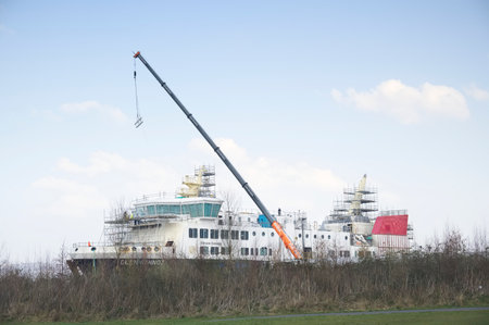 Port Glasgow, Scotland, UK, March 23rd 2022, Ferguson Marine shipyard and the progress of new Calmac...