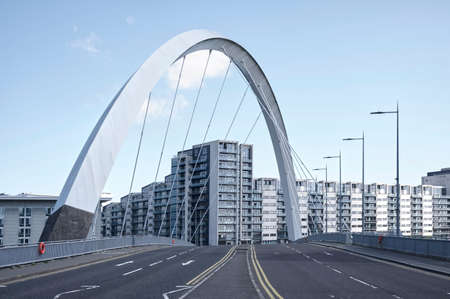 The Clyde arc squinty bridge over the River Clyde in Glasgowの写真素材