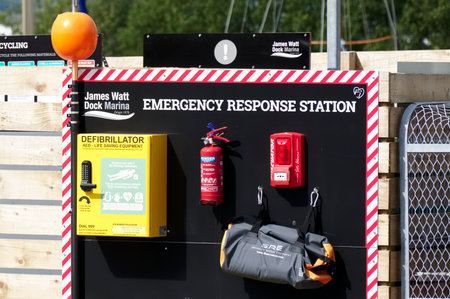 Greenock, Scotland, UK, July 30th 2022, Emergency response board at James Watt marina newly installedのeditorial素材