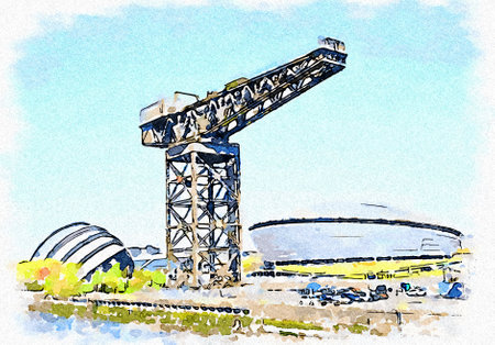 Glasgow, Scotland, UK, April 24th 2022, Clydeport Crane with the Hydro Area and Armadillo buildingのeditorial素材