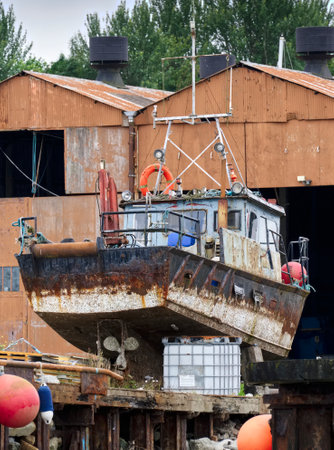 Boat at shipyard for repair at Clynder in Argyll and Buteの写真素材