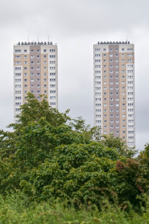 Council flats in poor housing estate with many social welfare issues in Clydebankの写真素材