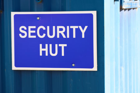 Security hut sign at construction site entranceの写真素材
