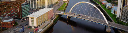 Glasgow, Scotland, UK, September 10th 2022, Glasgow arc bridge over the River Clyde, less formally know as Squinty Bridgeのeditorial素材