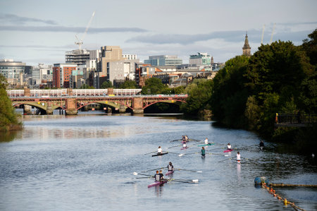 River Clyde, Glasgow, Scotland, UK, September 17th 2022, Members from the Boating club at Glasgow Green in canoesのeditorial素材