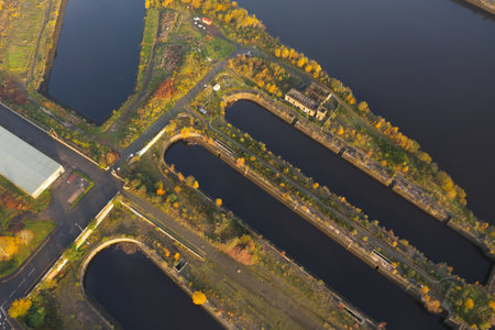 Dry docks now redundant and wetlands area on the River Clyde