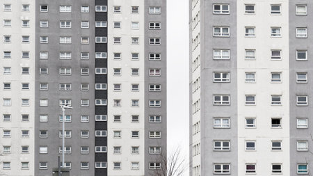 High rise council flats in poor housing estate with many social welfare issues in Maryhill, Glasgow