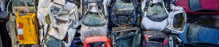 Car compound for scrap metal recycling viewed from above