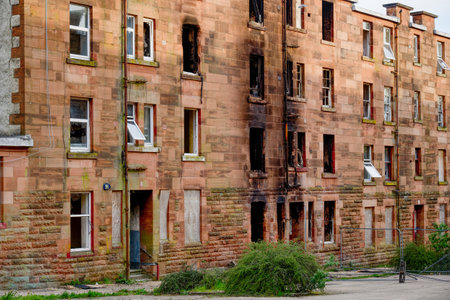 Council flats in poor housing estate with many social welfare issues in Port Glasgowの写真素材