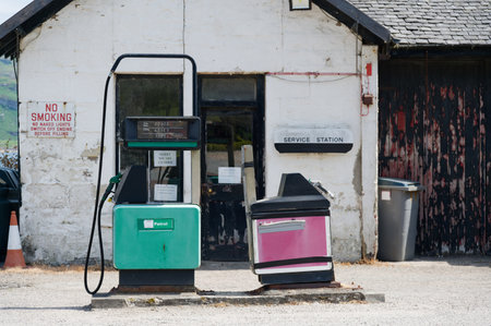 Fuel pumps at garage during inflation of petrol and diesel price increaseの写真素材
