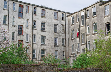 High rise council flats in poor housing estateの写真素材