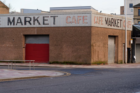 Market cafe closed business during economy recession in Glasgowの写真素材