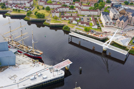 Govan to Partick foot and cycle bridge in construction over the River Clyde in Glasgow