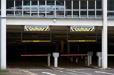 Car park entrance sign at multi-storey facility building