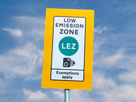Low emission zone sign in city centre of Glasgow being enforced for all vehicles