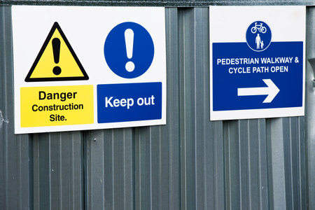 Construction site health and safety sign at entranceの写真素材