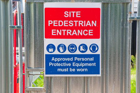 Construction site health and safety sign at entrance