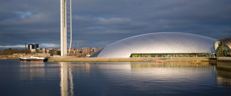 Glasgow, UK, December 27th 2025, Glasgow tower and science centre during late winter eveningのeditorial素材