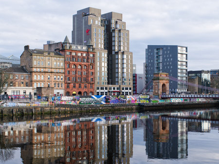 Glasgow, Scotland, UK, January 18th 2026, Clydeside view from Bridge Street in Glasgow cityのeditorial素材