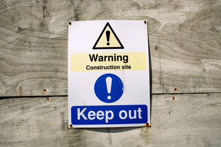 Construction site health and safety sign at entrance