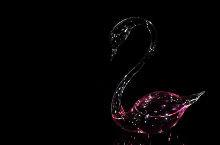 Elegant Glass Swan Barometer on Black Backgroundの写真素材