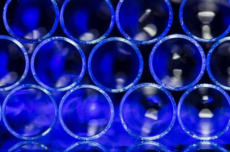 Abstract: Wall of Blurred  Blue Circles Forming Systematical Patternの写真素材