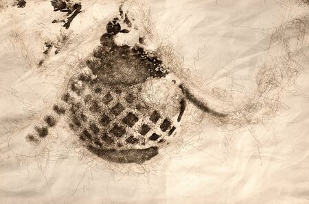 Sketch of a Snow Covered Christmas Ornament Hanging on an Outdoor Treeの写真素材