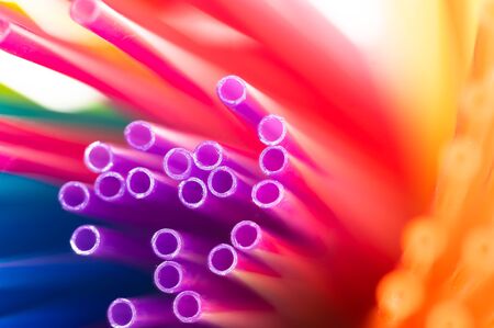 Abstract: Collection of Brightly Colored Plastic Strawsの写真素材