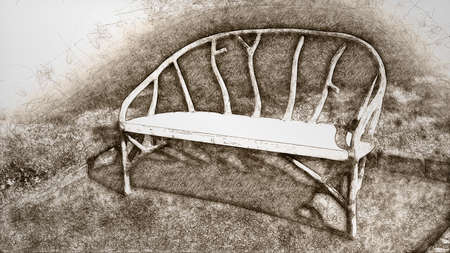 Sketch of an Empty Park Bench Waiting for a Visitorの写真素材
