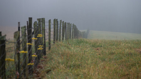Wooden Fence Enveloped in the Silent Early Morning Winter Fog