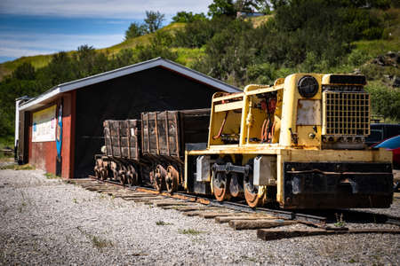 Bellevue Alberta Canada, July 22 2021: Vintage Coal mining equipment on display at the historic Coal Mine tour in the Canadian Rocky Mountains.のeditorial素材