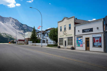 Bellevue Alberta Canada, July 13 2021: The main street in a popular mountains town in the Canadian Rocky Mountains.のeditorial素材