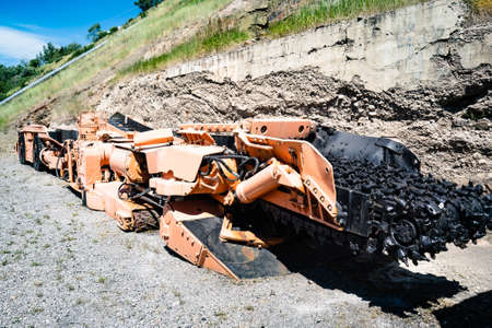 Vintage coal mining machine on display at the Bellevue Coal Mine in Alberta Canada.の写真素材