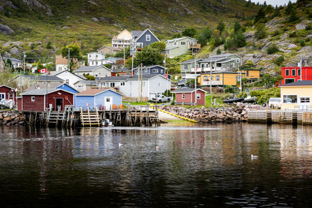Petty Harbour Newfoundland Canada, September 29 2022: Boat dock scene at a small Atlantic Canada fishing villageのeditorial素材