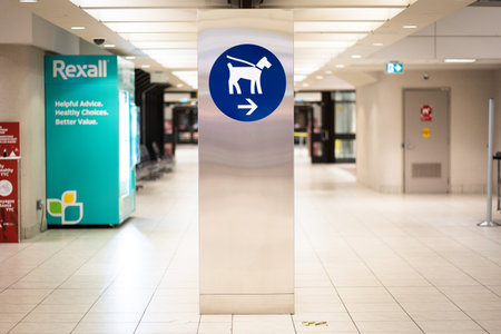 Calgary Alberta Canada, September 10 2022: Signage for service dogs and animals for air travellers at the International Airport.のeditorial素材