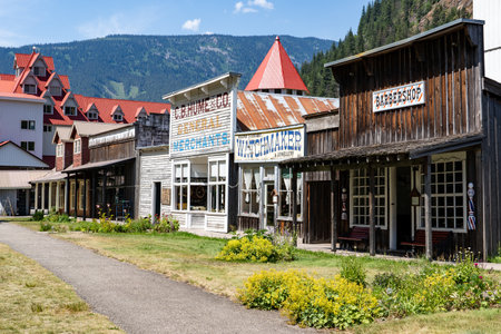Three Valley Gap British Columbia Canada, July 12 2023: Historic Ghost Town with rustic re-constructed buildings at a popular tourist destination.のeditorial素材