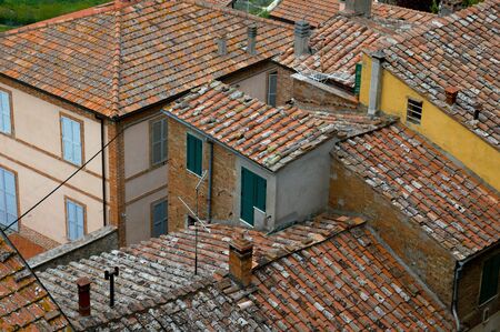 Pantile rooftops in Montepulciano, Italy.の写真素材