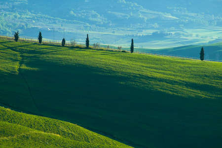 Rural countryside landscape in Tuscany region of Italy.の写真素材