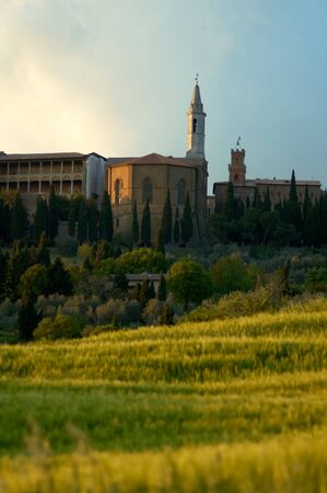 Pienza Italy, a small village in the Tuscany region of Italy. The town is located in the Val d'Orcia, a valley in the heart of Tuscany that is a UN World Heritage Siteの写真素材
