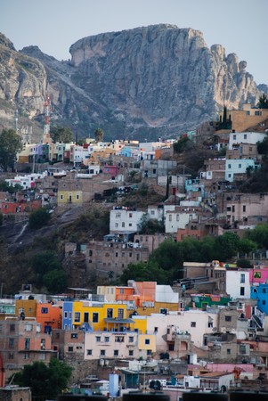 Guanajuato, Mexico, with mountains in the background.の写真素材