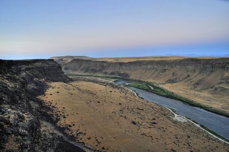 Sunrise over the Snake River Canyon south of Boise, Idahoの写真素材
