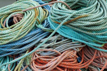Coils of colorful rope used by fisheman.